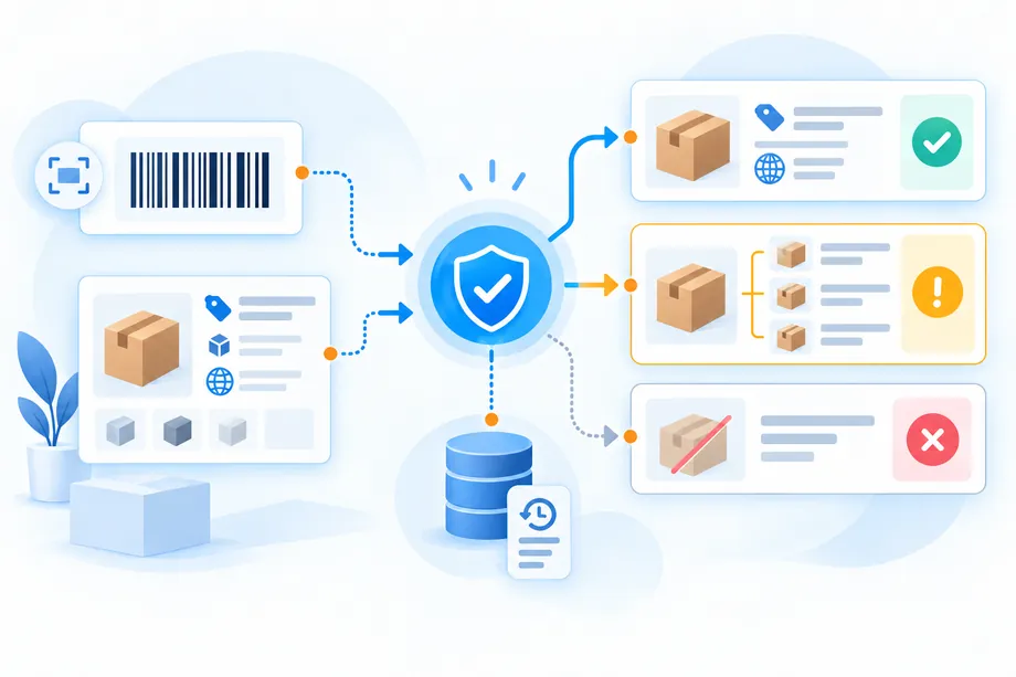 Barcode and product evidence routed to approved, multiple-candidate review, or rejected catalog matches