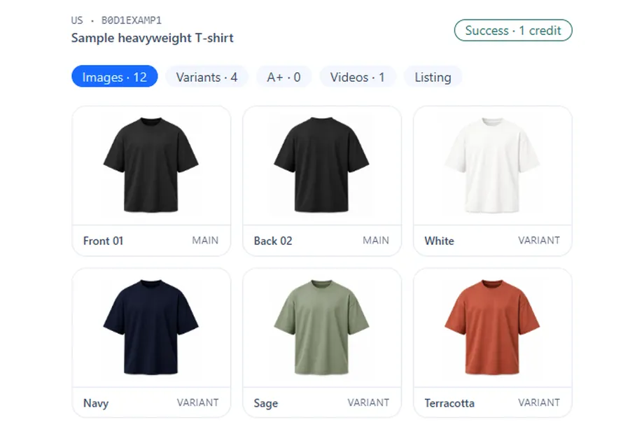 AsinAssets result gallery showing Amazon product images, main images, and color variants organized for download