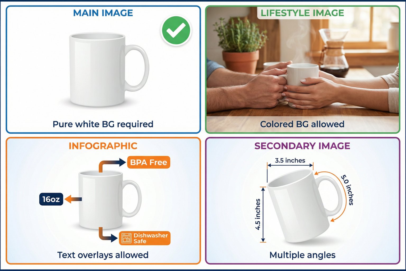 The four essential types of Amazon product images: Main, Lifestyle, Infographic, and Secondary