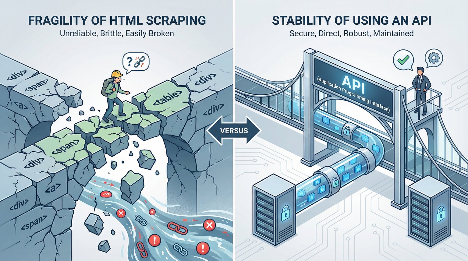 Comparison of HTML Scraping vs API for data extraction