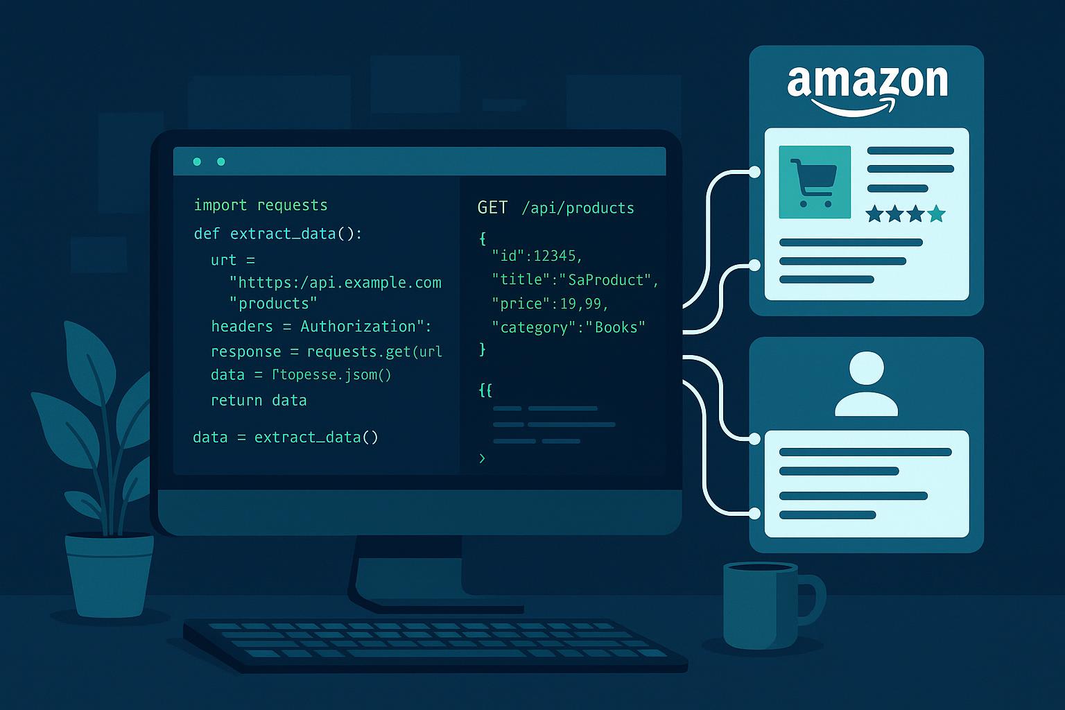 API integration showing code and Amazon seller data extraction