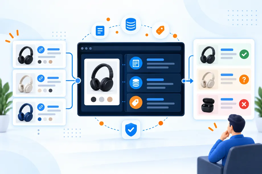 Candidate review workflow separating related product signals into accepted, ambiguous, and excluded records after validation.