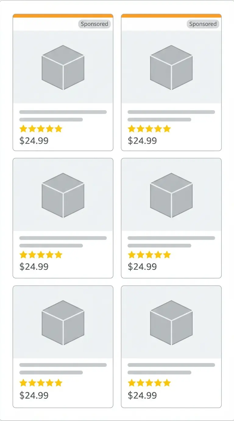 An example of Amazon search results showing the difference between a Sponsored Product ad and an organic search result.