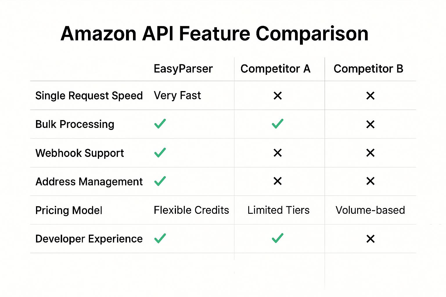 API Feature Comparison Table