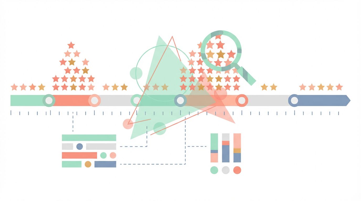 Abstract illustration of review timing patterns and clustering analysis