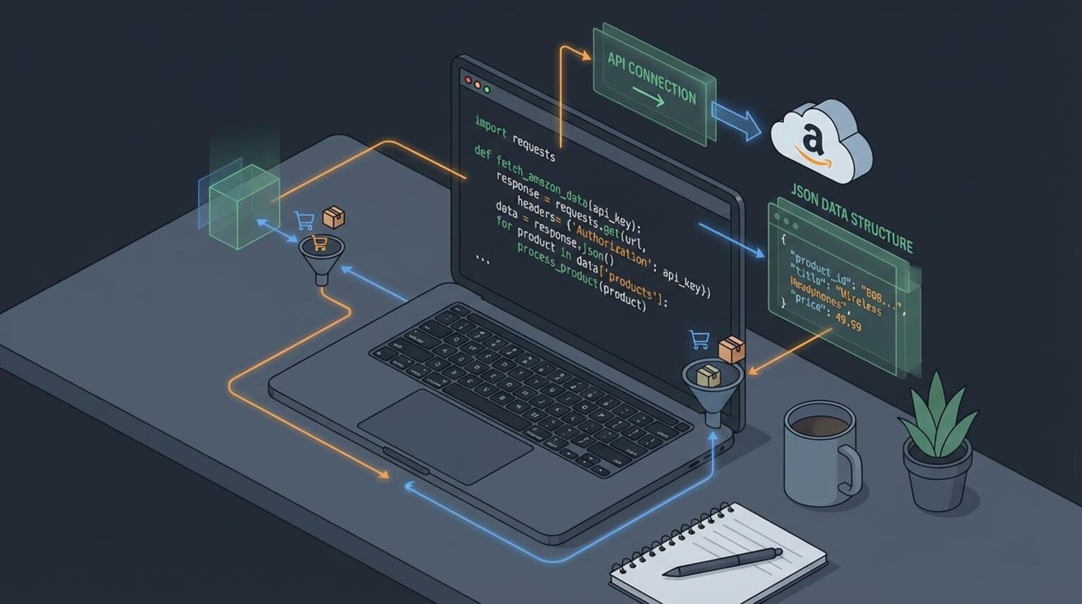 A code snippet showing how to use the Easyparser API to fetch Amazon product data.