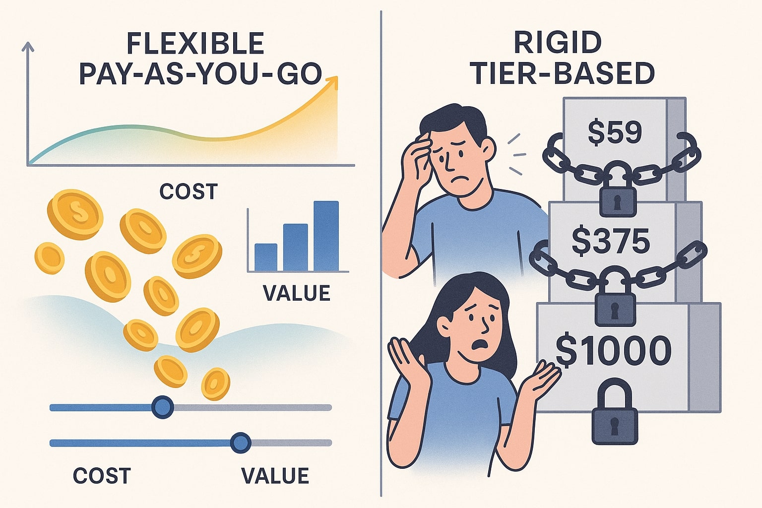Pricing model comparison: flexible credits vs rigid tiers